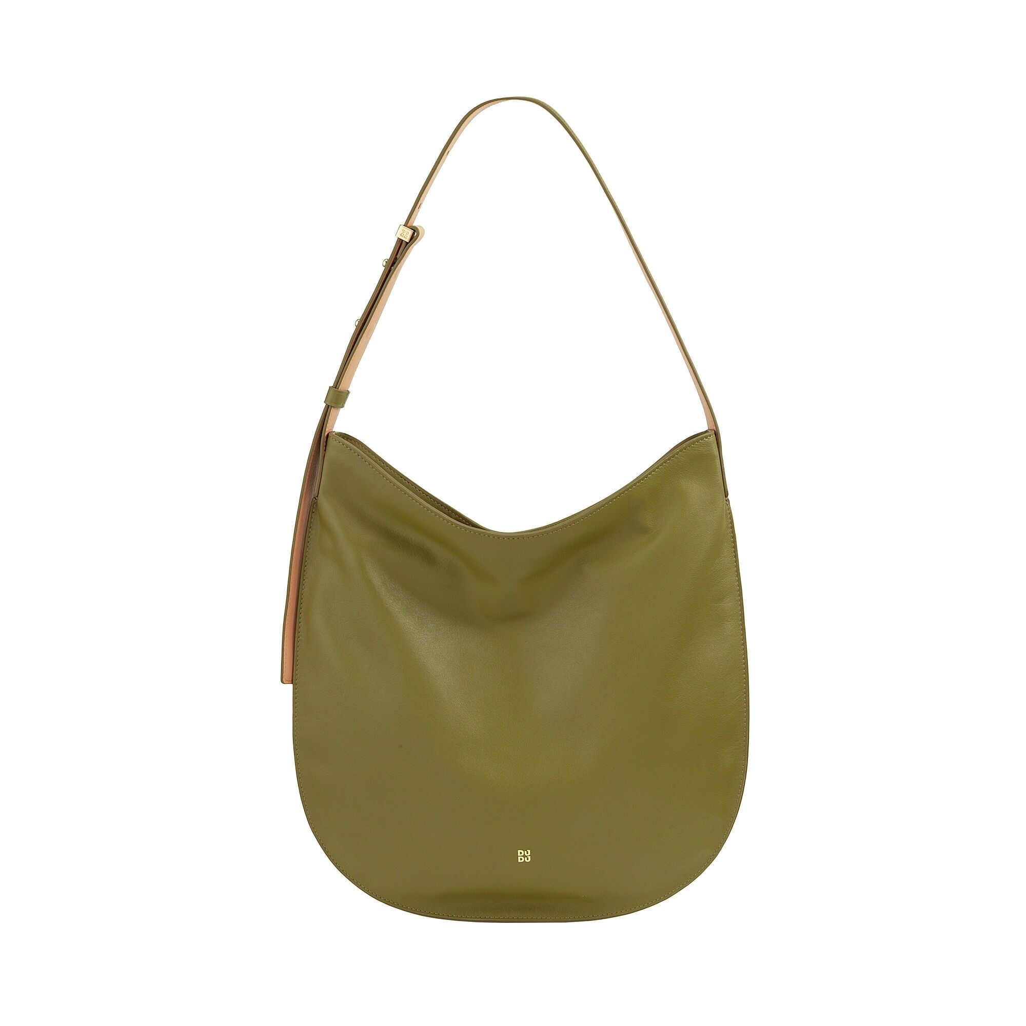 Borsa hobo in pelle da donna Dudu con cerniera verde oliva