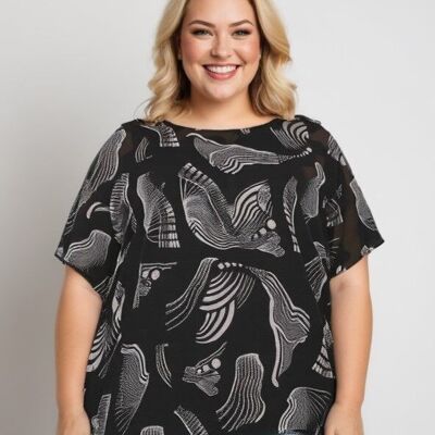 Top grande taille imprimé noir (C6597)