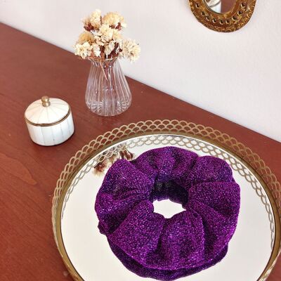 Scrunchie PURPLE GLITTER/ Poliéster liso brillante