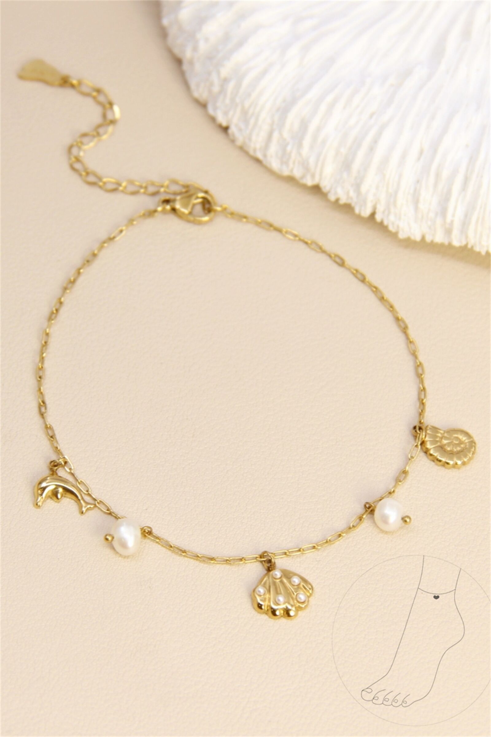 Fußkettchen aus Edelstahl – Marine Quasten und Perlen