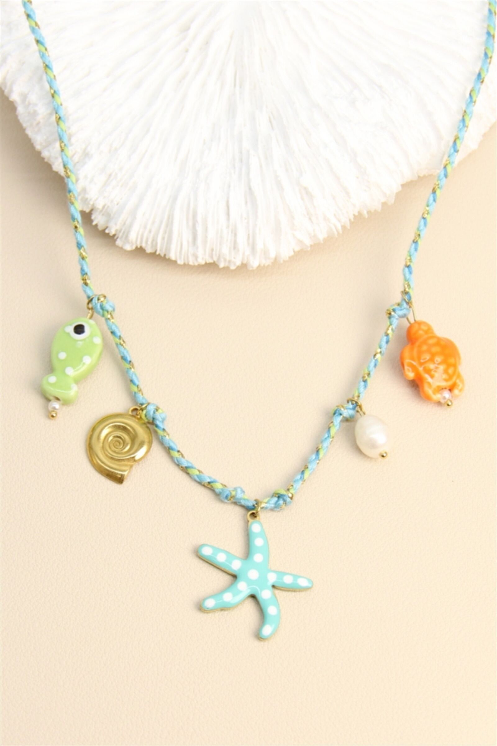 Kordelkette – Bunte Meeresanhänger & Naturperle