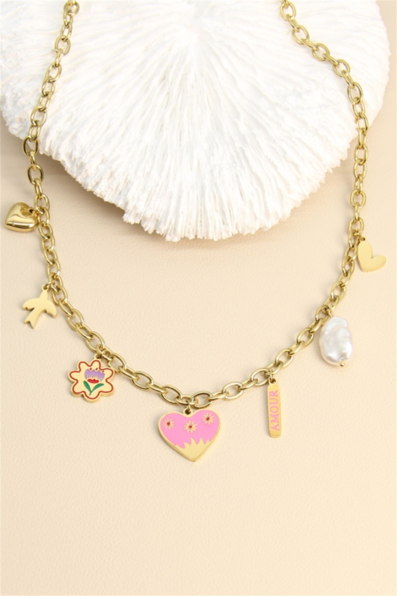 EDELSTAHL Halskette – „LOVE“ Charms in Farben