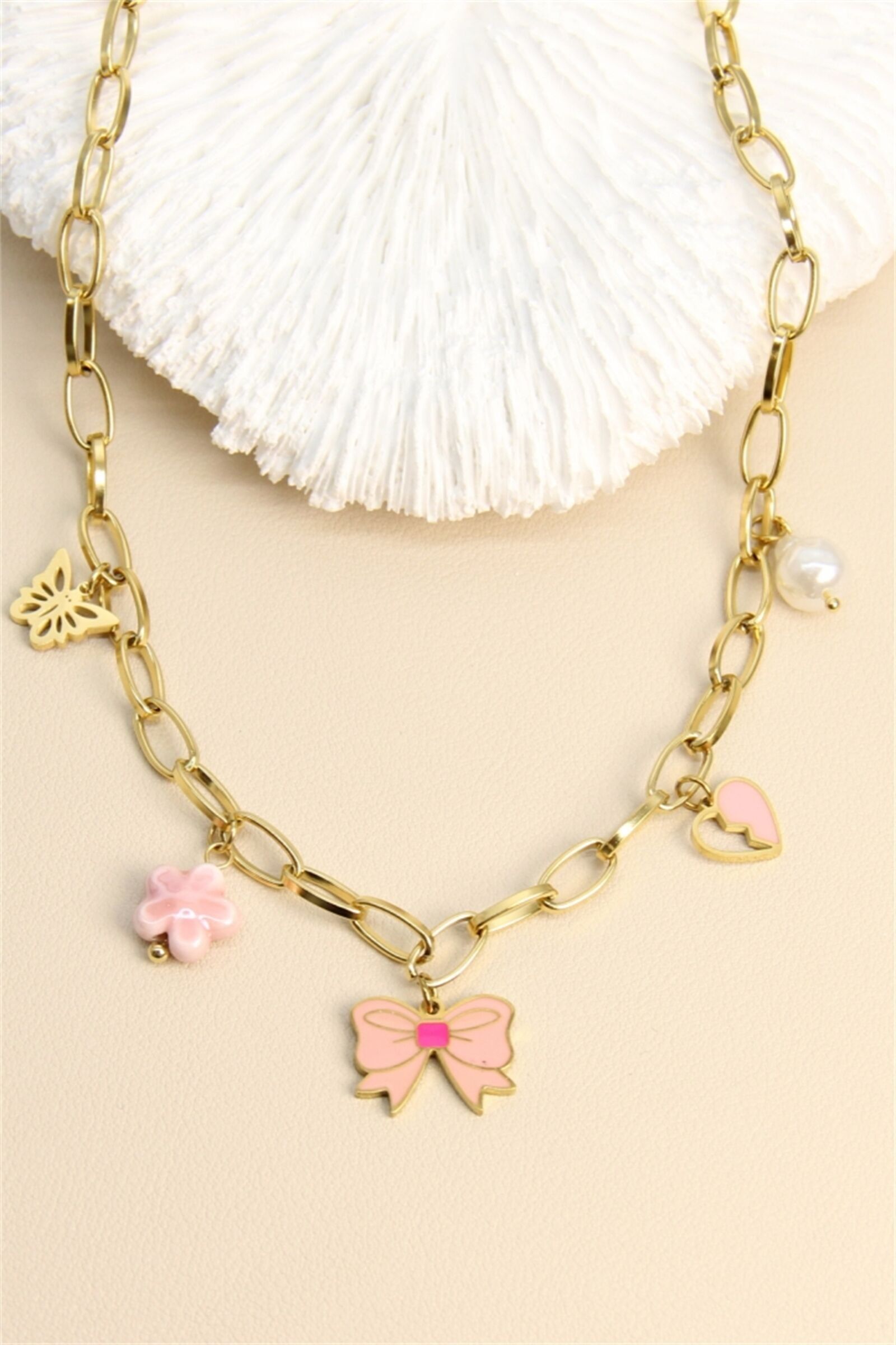 Halskette aus Edelstahl – Rosa und goldene „Girl Pop“-Anhänger