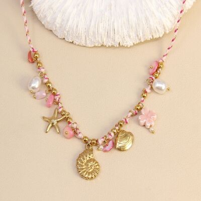 Collar de conchas rosas – Nácar, acero inoxidable