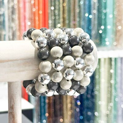 14 mm resin bracelet - Grey, pearly white and silver color model