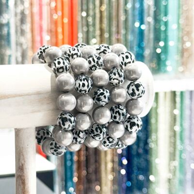 Bracelet résine 14 mm - Modèle couleur Gris et léopard