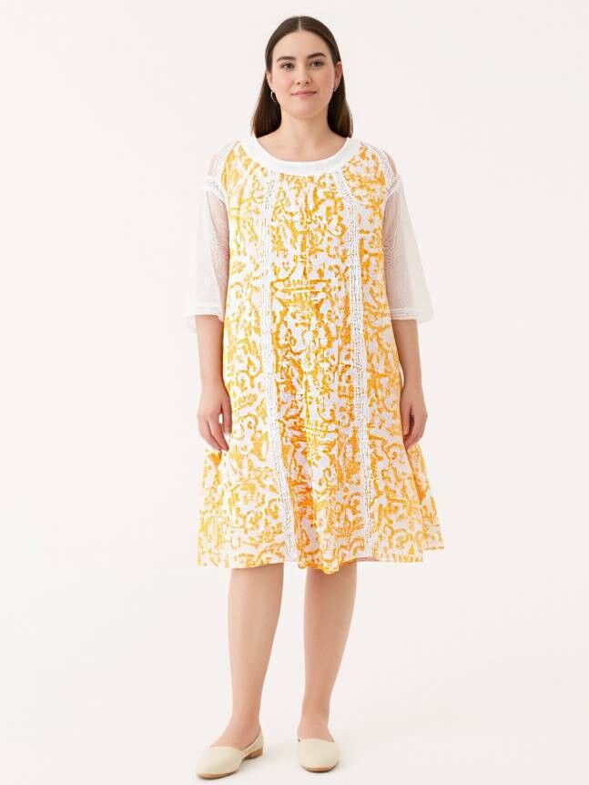 Robe grande taille imprimé jaune (C6598)