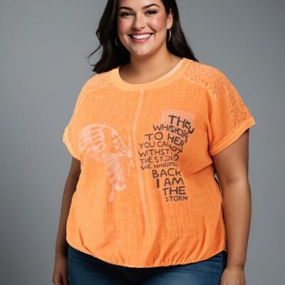 Camiseta naranja de talla grande con estampado e inscripciones (C8010)