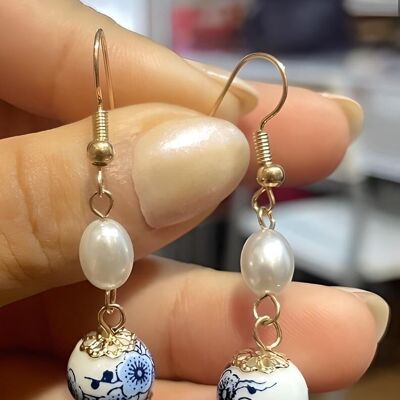 White and Blue Porcelain Earrings,