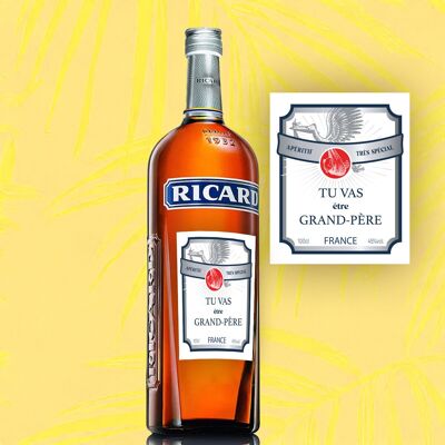 Pastis bottle label - grandfather's announcement - Ricard parody - 75x90 mm format