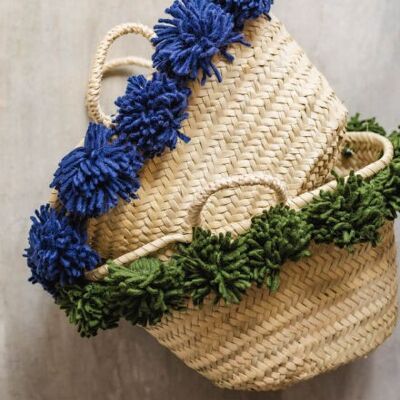 Handmade Pompom Basket – Green | Petite | Slow Down Collection