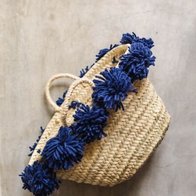 Panier à pompons fait main – Bleu | Petit | Collection Slow Down