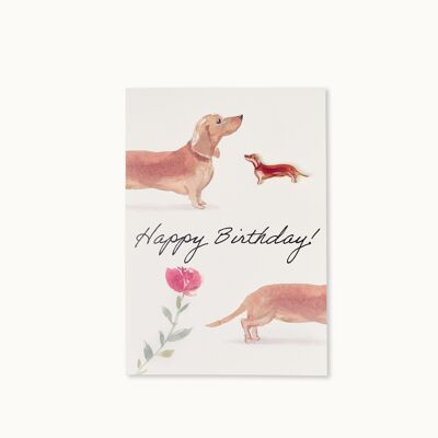 Pin card: Happy Birthday Dachshund Flowers