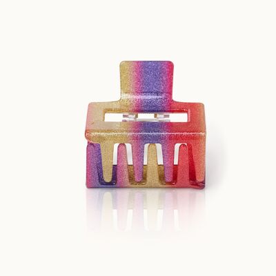 Pinza para el cabello cuadrada con purpurina arcoíris