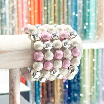 14 mm resin bracelet - Light pink, off-white and silver color model