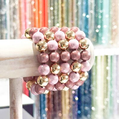 Pulsera de resina de 14 mm - Modelo Duo color en rosa y dorado
