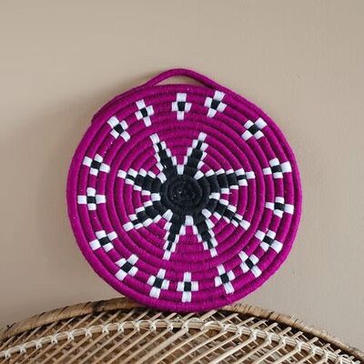 Plato marroquí de lana: salvamanteles/decoración de pared de caña y lana hecha a mano
