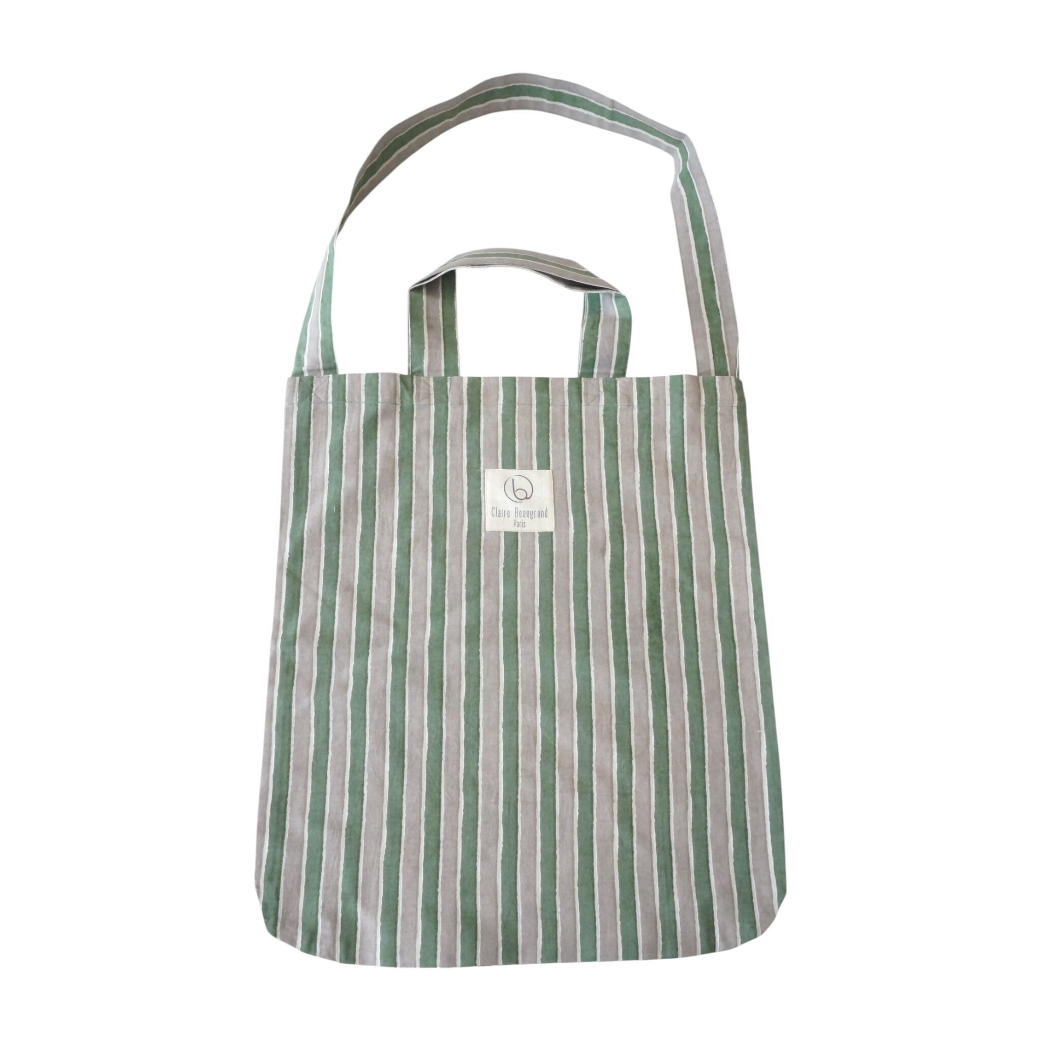 Tote bag en coton rayé double anse Vert