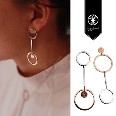Pendientes "B Unique", oro rosa/acero
