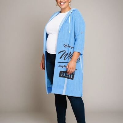Gilet long grande taille avec inscriptions (C8021&BLEUCLAIR)