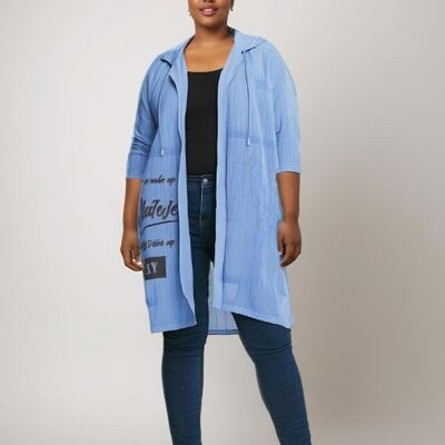 Gilet long grande taille avec inscriptions (C8021&BLEU)