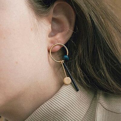 Boucles d'oreilles Margot, laiton plaqué or, inspiration Bauhaus