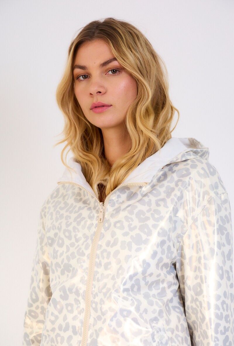 4119- Parka corto reversibile e impermeabile con fantasia