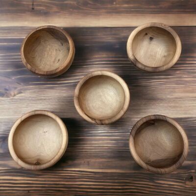 🥗 Handcrafted Moroccan Walnut Wood Bowl Set – Set of 5 Nested Salad & Serving Bowls