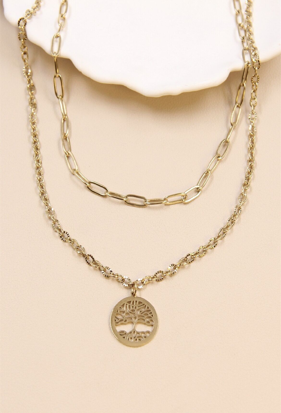 Stainless Steel Necklace with Tree of Life Pendant