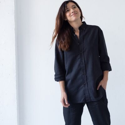 Hugo linen blend unisex shirt in black