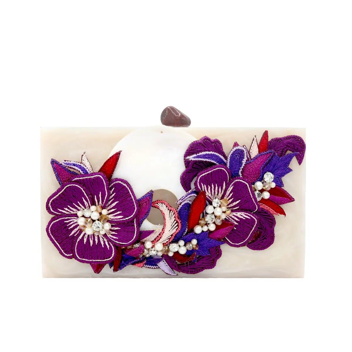 Pochette stravagante floreale viola