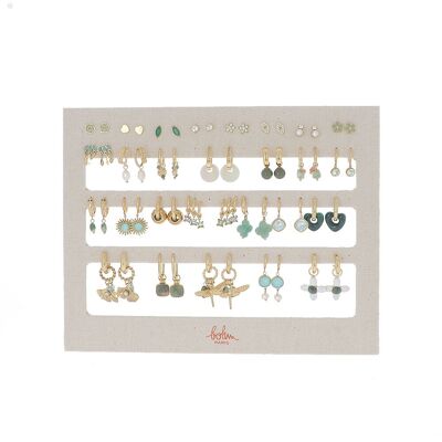 Kit de 27 boucles d'oreilles - doré vert - présentoir offert