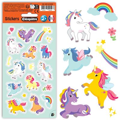 Un foglio di 18 adesivi unicorno senza confezione