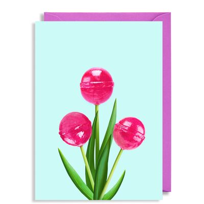 Lollipops Tulips Greeting Card