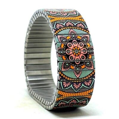 Bracciale di design in acciaio inossidabile da 18 mm fatto a mano a Londra - Mandala verde carnevale