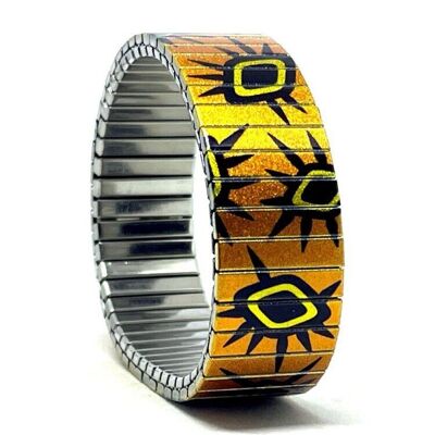 Stainless steel designer bracelet 18mm handmade in London - Art tribal orange Metallic
