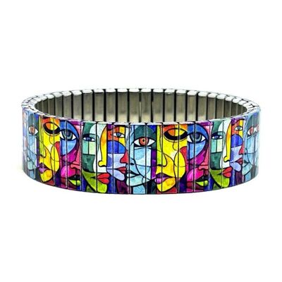 Bracelet design en acier inoxydable 18 mm, fait main à Londres - Art cubisme métallique