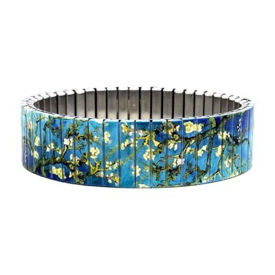 Bracciale di design in acciaio inossidabile da 18 mm fatto a mano a Londra - Art Van Gogh mandorlo in fiore