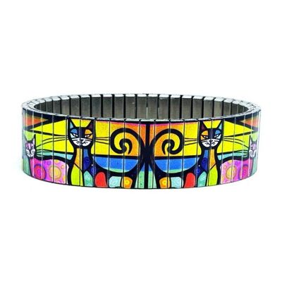 Stainless steel designer bracelet 18mm handmade in London - Art cats paradise Metallic