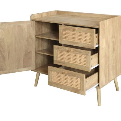 Chest of drawers with 1 door and 3 drawers with rattan fronts