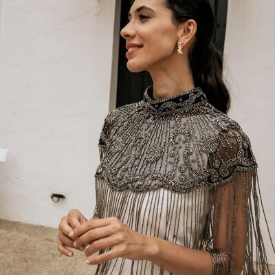 Mantello gioiello Bollywood argento e nero