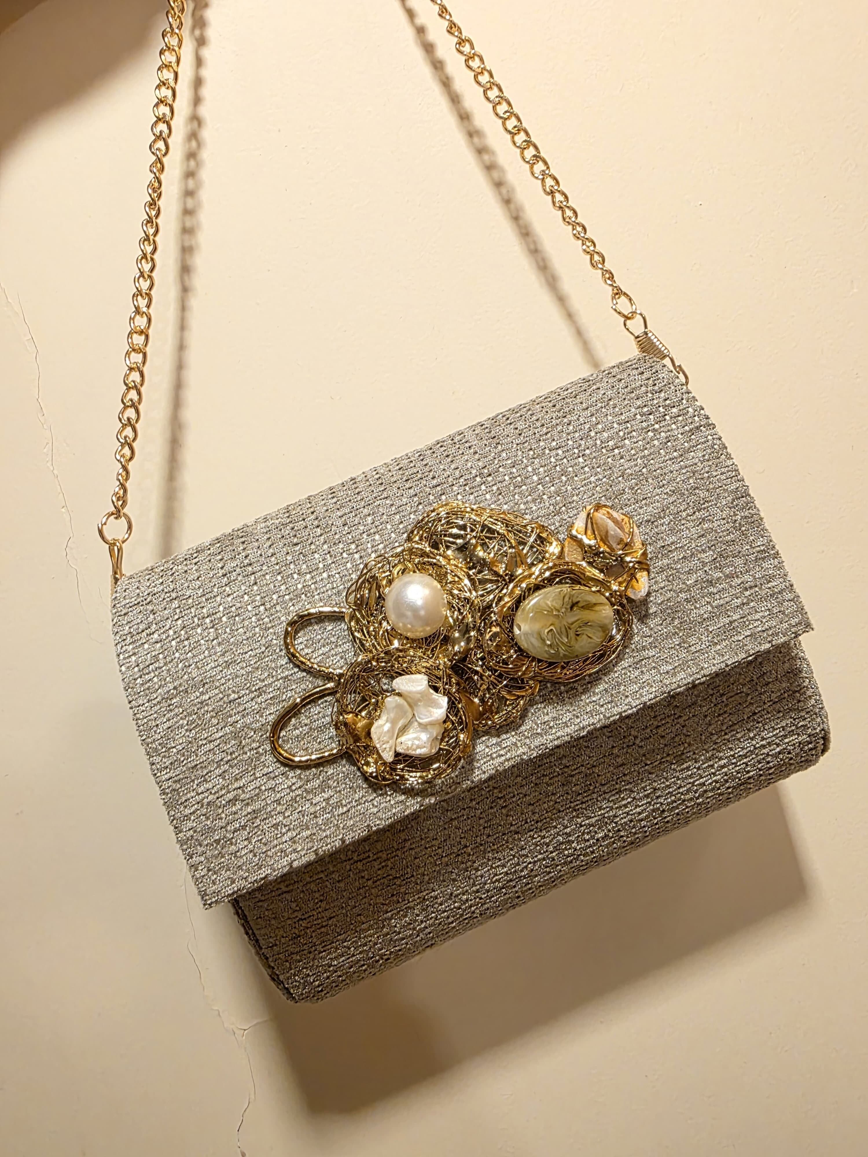 Mini Treasure Borsa Rigida Pietre Grigio Chiaro