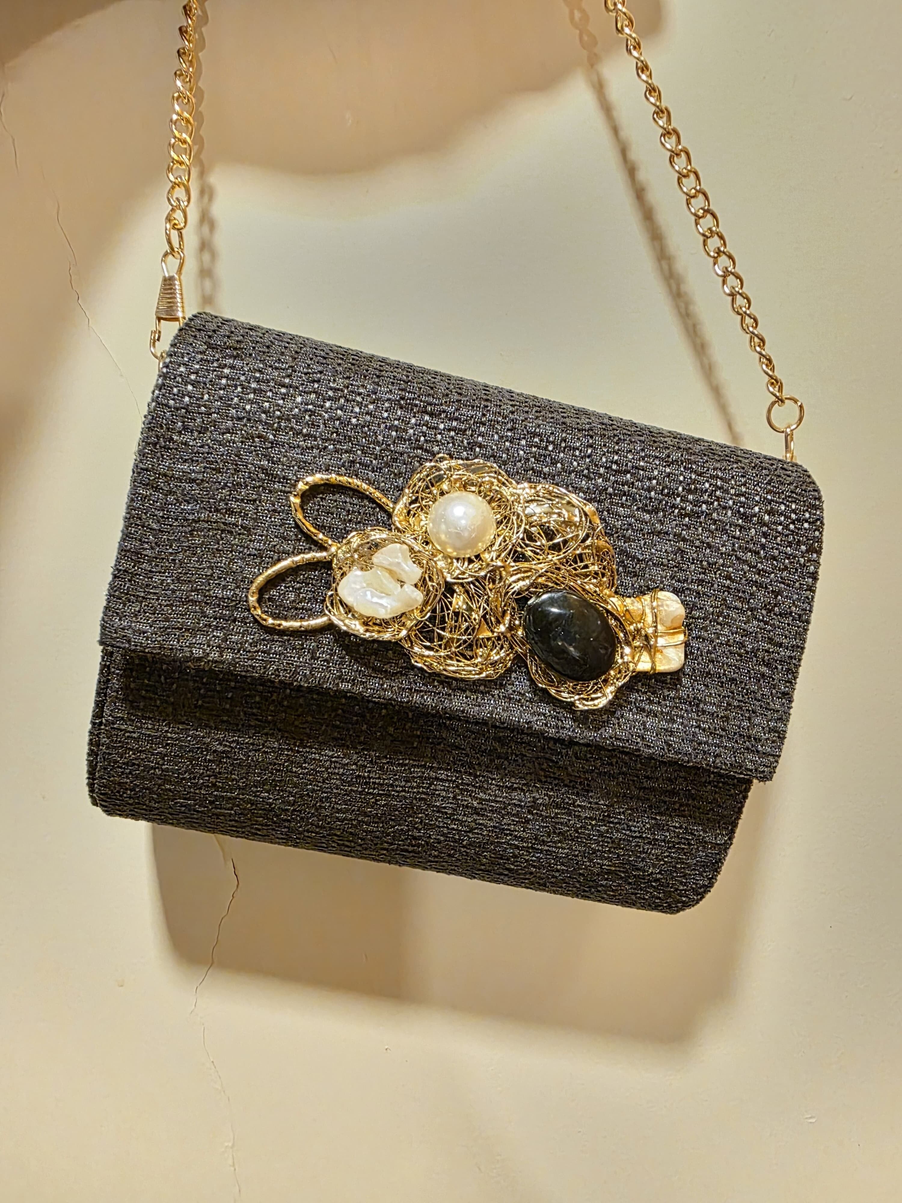 Mini Treasure Borsa Rigida Pietre Blu Scuro