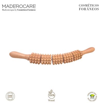 BODY MASSAGER | WOOD THERAPY | 5-PIECE CURVED ROLLER WITH TOOTHED DIAMOND TIP (46 x 6 cm)