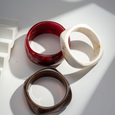 Conjunto de 3 pulseras de resina - Burdeos Crudo Marrón - Elegancia natural