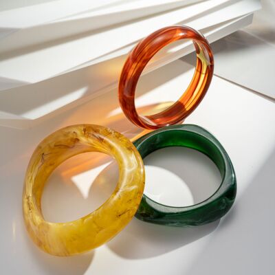 Set di 3 bracciali bangle in resina da donna – Verde senape marrone