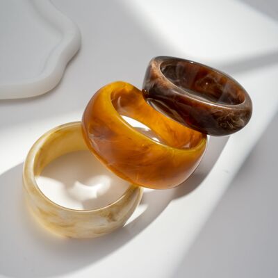 Set di 3 bracciali bangle in resina da donna – Ecru Terracotta Marrone