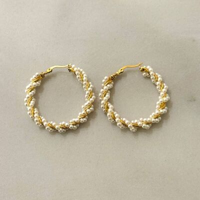 Pearl Look White Hoop Earrings