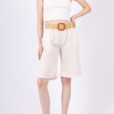 Bermuda court 100% lin avec ceinture - PPN2538