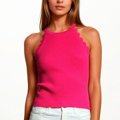 Ribbed Halter Top With Scalloped Finish in Fuchsia
